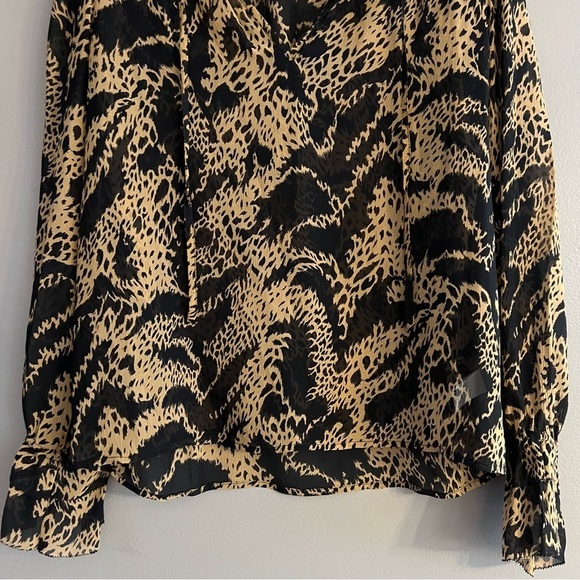 Paige Black Label Womens 100% Silk Cheetah Print Blouse Sheer Black Tan Size S - Picture 3 of 12